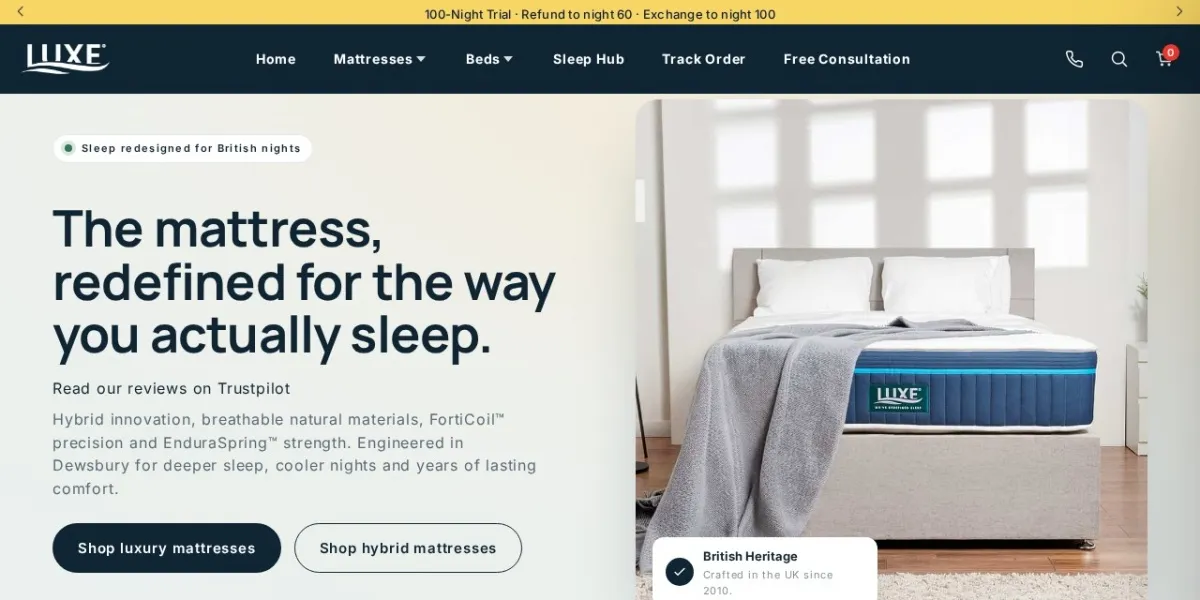 Luxe Mattresses UK website, SEO and production managed by Alpha Marketing World